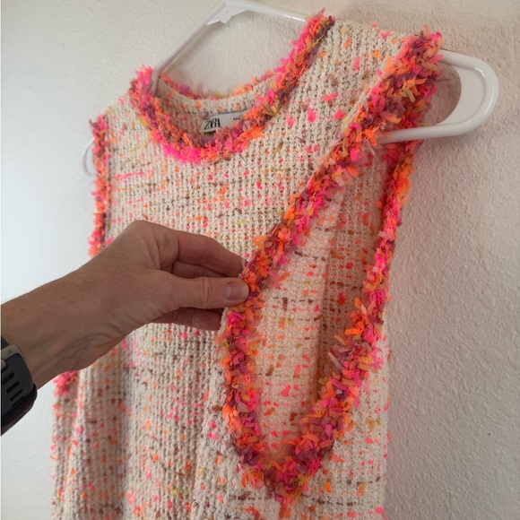 ZARA Tweed Pocket Fluorescent Dress - Picture 9 of 11